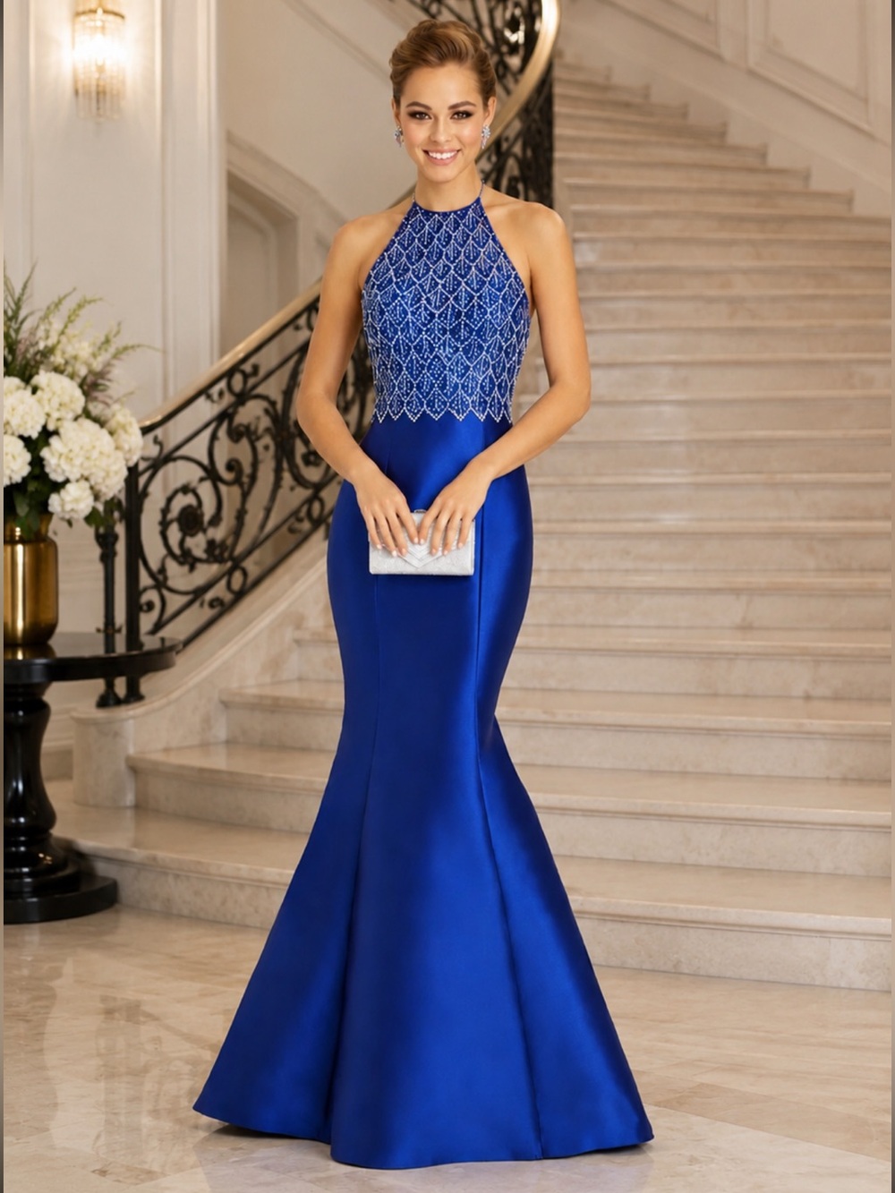 Madison James Royal Blue Beaded Mermaid Prom Evening Gown Size 6